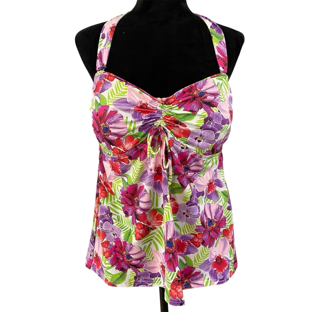 Lands End Floral Halter Tankini Top Size 14